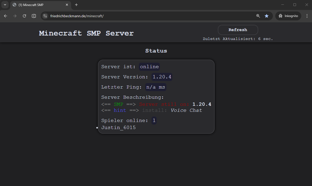Screenshot Minecraft Server offline