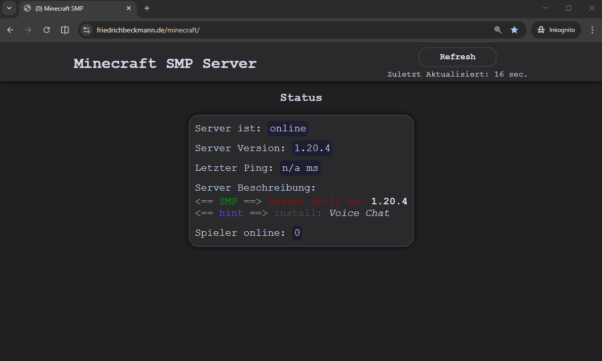 Screenshot Minecraft Server offline