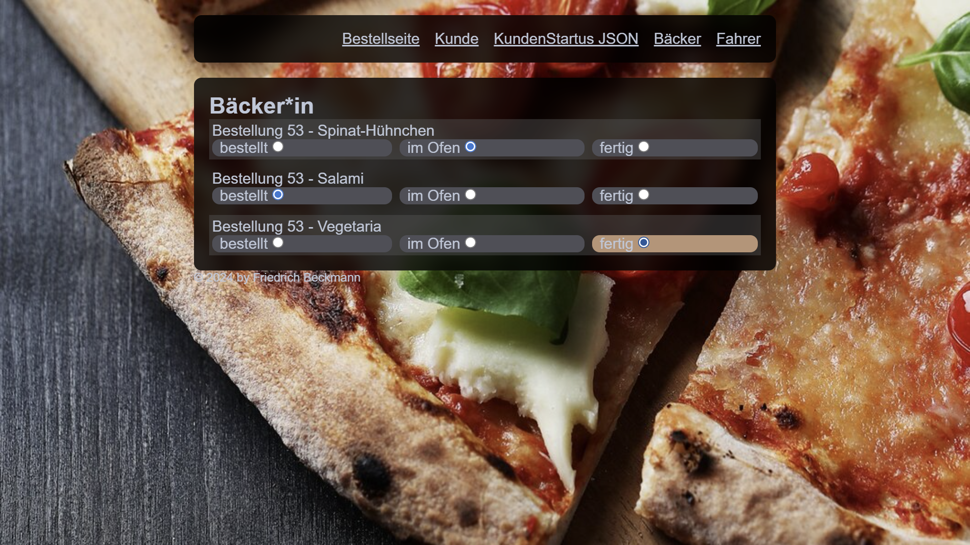 Screenshot Pizza Service Baker-Pager