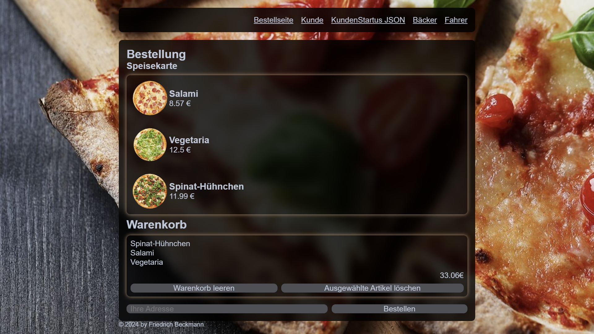 Screenshot Pizza Service Order-Pager